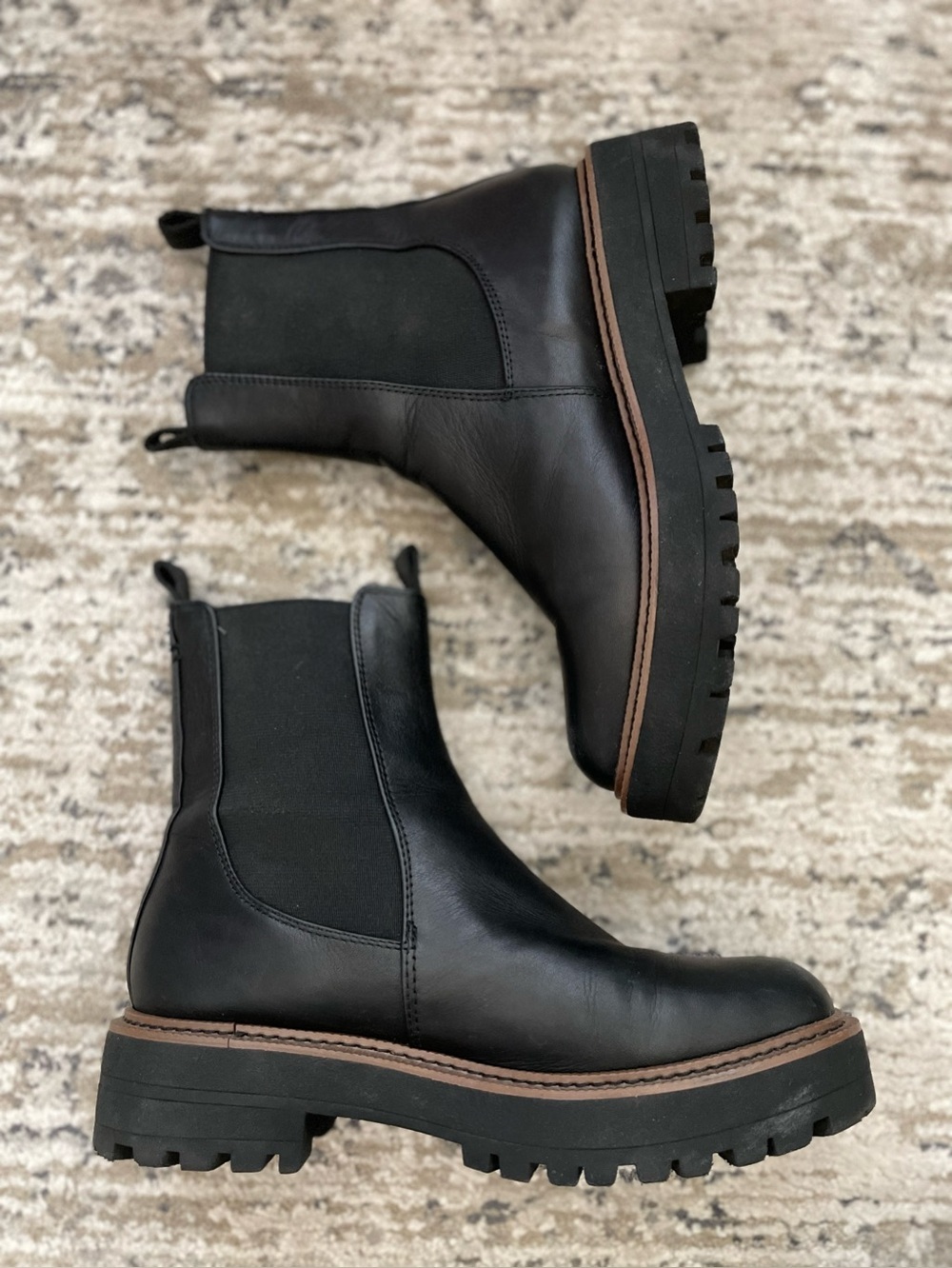 Sam Edelman Laguna Boots Size 7.5 Black Leather Waterproof Chunky